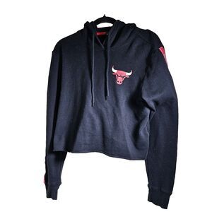 Black Cropped Hoodie with Red Logo
